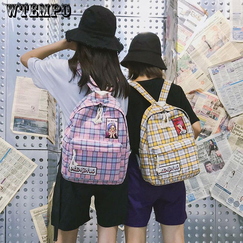 Fashion Polyester soft Backpack Satchel School Bags special checked printing Backpack