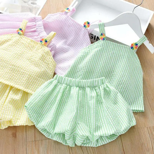 Girls' Cotton Suits Small Medium-sized Children's Striped Sling Tops Shorts Baby Girls Two-piece Suits