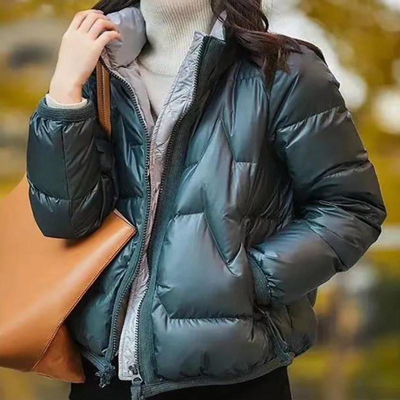Women's Short Cotton Down Padded Jacket Stand-up Collar Thick Down Cotton Bright Surface Thickening Trendy Clothing