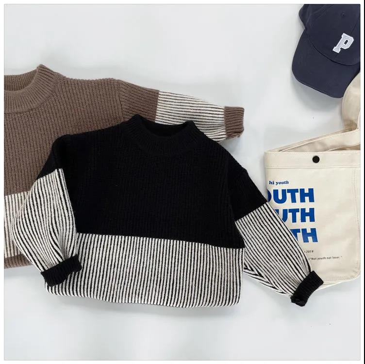 Boys Winter Clothes Thick Thick Woolen Warm Sweater Children Temperament Stitching Casual Sweater Tide