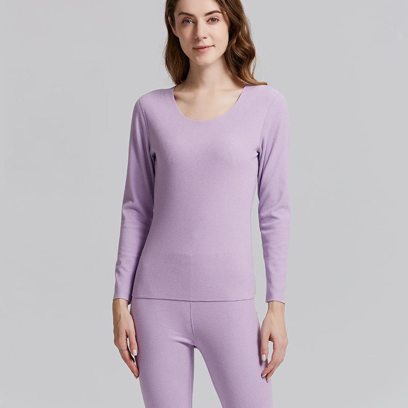 Autumn Clothes O-neck Tops Pants Female Tight Suit Women Winter Thermal Underwear Thicken Windproof Soft Lining Long Sleeve High Elasticity Slim
