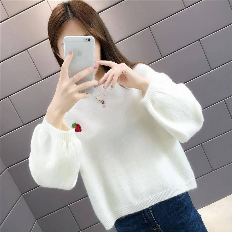 Winter Women Sweater Half Turtleneck  Pullover Loose Jumper Lantern Sleeve Knit Tops