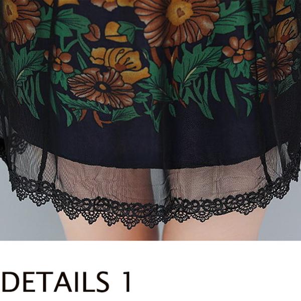 XL-XXXXXL Plus Size  Mid-length Printed Round Neck Thin Chiffon Neck Short Sleeve  Over-the-knee Dress Mom A-line Skirt