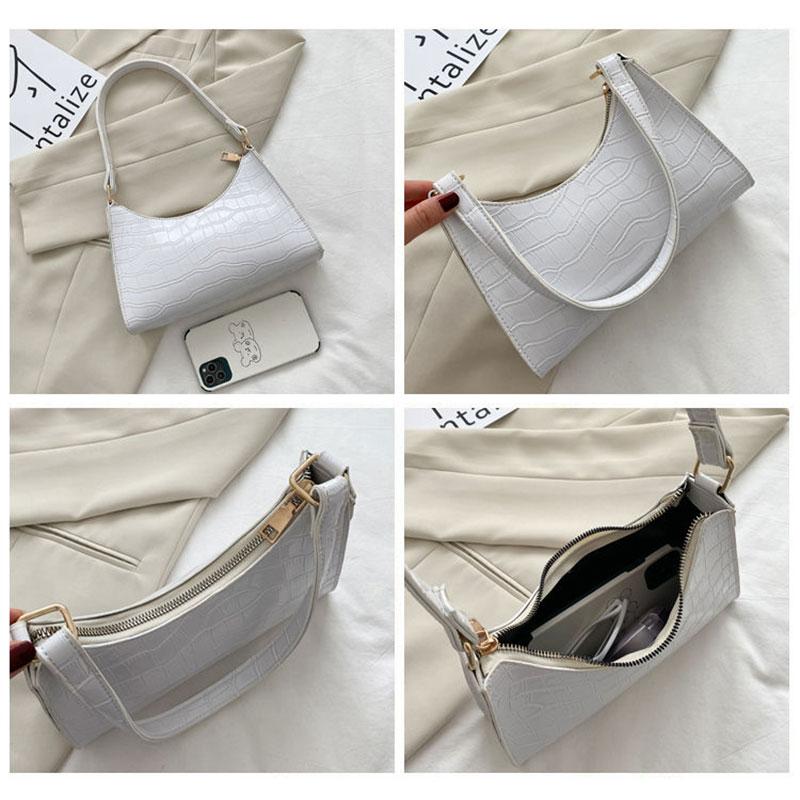 Exquisite Shopping Bag Niche Underarm Bag Women Retro Casual Women's Shoulder Bag Crocodile Grain Leather Solid Color Women's Chain Handbag