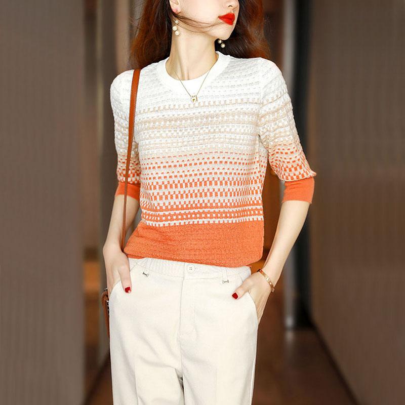 Sweater Women's Gradient Color Striped Pullover Knitwear Korean Style Lady Style Loose Top Trending Sweater Autumn and Winter