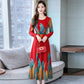 Women's Floral Skirt Printed Chiffon Dress Female Spring and Autumn Slim Beach Dress Long Skirt