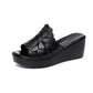 Wedge Heel Slippers Women's Sponge Cake Thick Bottom Fish Mouth Flip Flops Soft Bottom Black Hollowed Out Sandals and Slippers