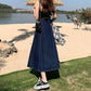 Skirts Women's Long Skirt Spring Summer Mid-length Denim Skirt Pleated Elastic High Waist Thin A-line Skirt