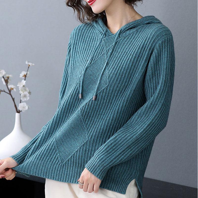 Spring  Autumn Hooded Sweater Women's Top Long Sleeve Knitted Sweater Coat All-match Hoodie Bottoming Shirt