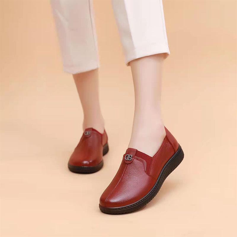 Women's Cowhide Mother Single Shoes Spring and Autumn Middle-aged and Elderly Soft-soled Comfortable Non-slip Work Shoes Flat Casual Shoes