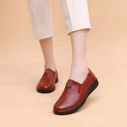 Women's Cowhide Mother Single Shoes Spring and Autumn Middle-aged and Elderly Soft-soled Comfortable Non-slip Work Shoes Flat Casual Shoes