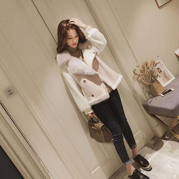 Autumn and Winter Korean Style Loose Fur One Locomotive Suede All-match Casual Short Lamb Wool Coat Women