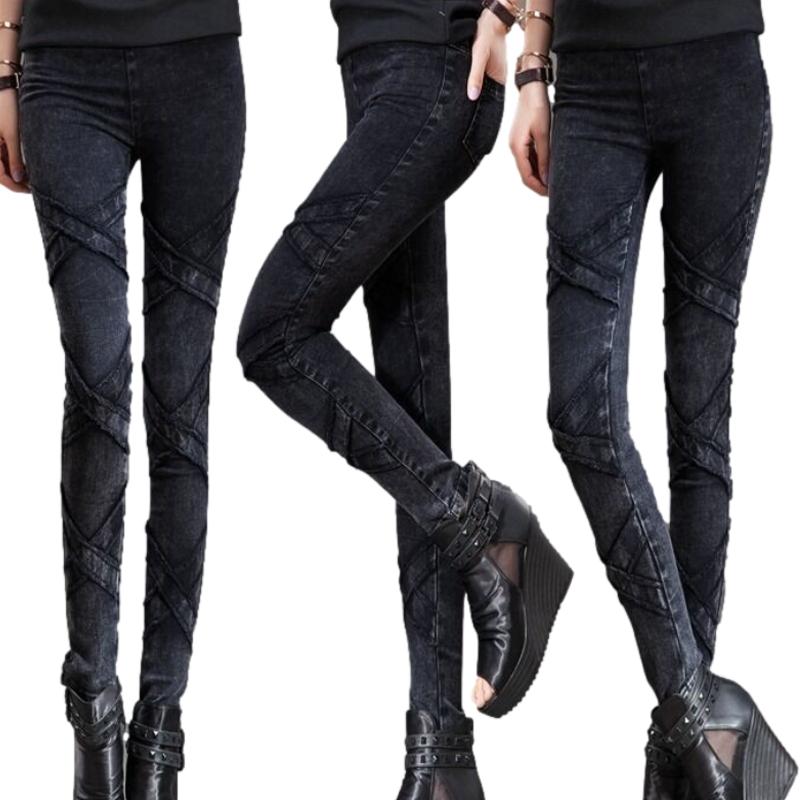WTEMPO Women's Jeans Large Size Tight Elasticity Small Feet Pencil Pants Was Thin and High Waist Elastic Denim Leggings