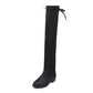 35-42 Size Women Thigh High Flat Boots Black Leather Boots Winter Fall Shoes Velvet Warm Over The Knee Fur Boots
