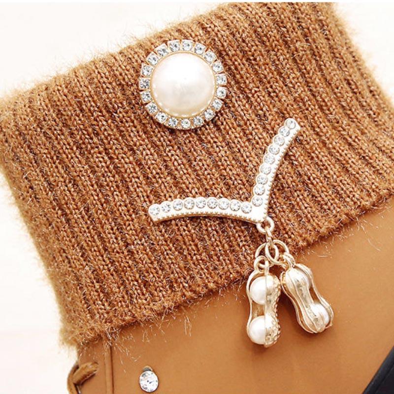 Autumn and Winter Short Mid-high Heel Round Toe Women's Shoes Side Zipper Woolen Cotton Boots
