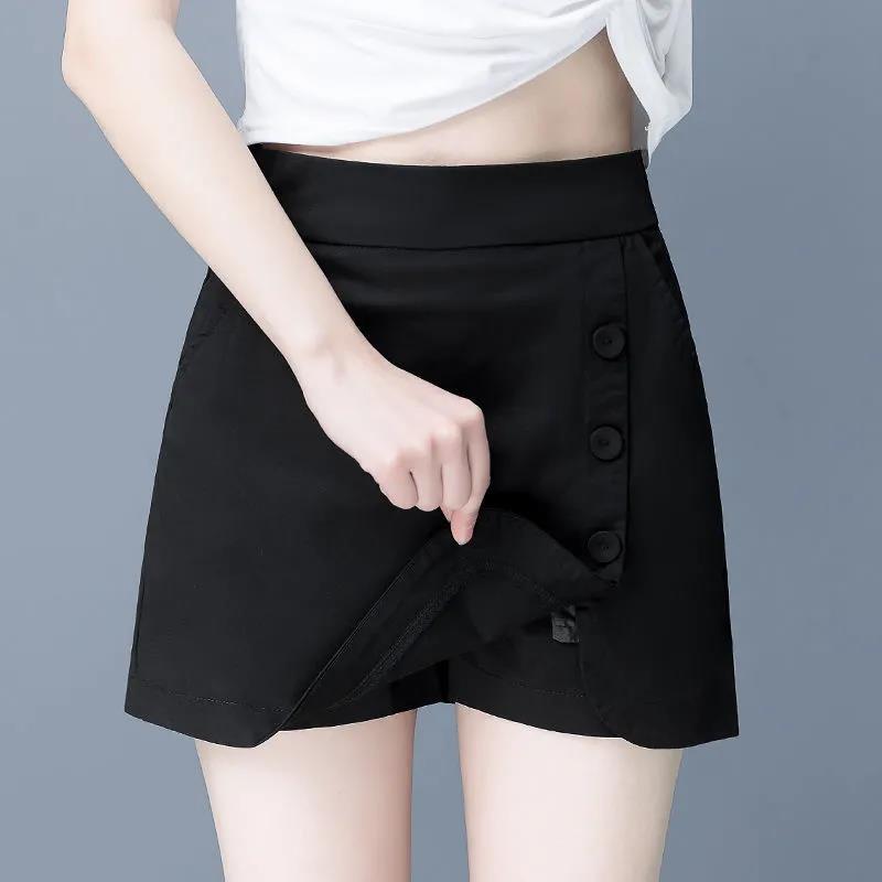 Summer Korean Style Loose and Thin Shorts Women High Waist Wide Leg Hakama A Word Was Thin and Fake Two Sets of Skirt Pants