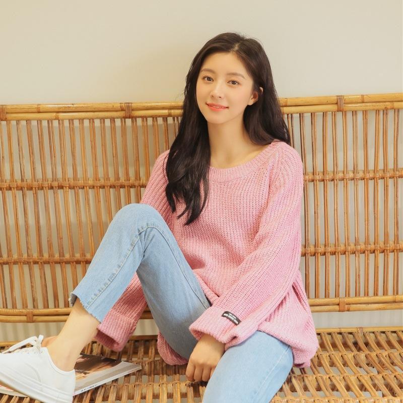 Autumn European and American Style Sweater Fashion Casual Knitted Sweater Loose and Versatile Young Women's Top