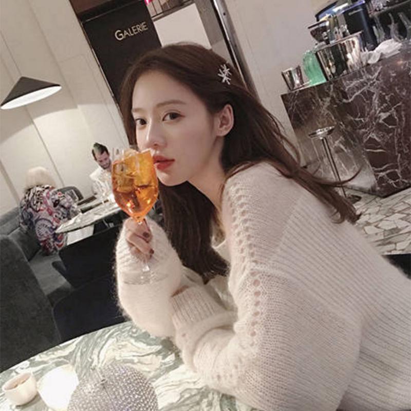 Pofulove Fashion Winter Sexy Elegant Mohair Round Neck Hooded Student Sweater Sweater Women