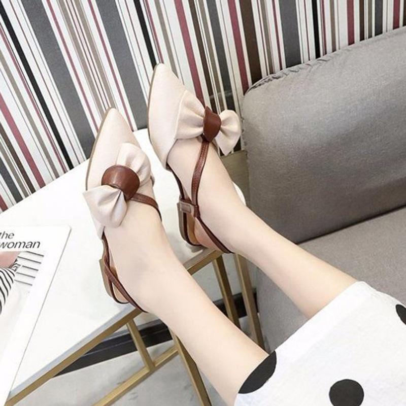 Sandals Female Summer Korean Fashion Fairy Style Bow Students Pointed Flat Bottom Drag