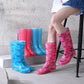 Rain Boots Women Print PVC Waterproof Shoes for Girls Knee-high Slip on Anti Skip Boots Long Tube Boots Fashion Size 36-41