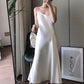 Women's Mid-length Slim Base Sleeveless Dress Pure Color Sexy Shiny Premium Texture Satin Silky Suspender Skirt