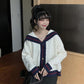 Autumn and Winter College Style Navy Collar Contrast Color Design Sense Outer Wear Loose Long-sleeved Knitted Sweater Women