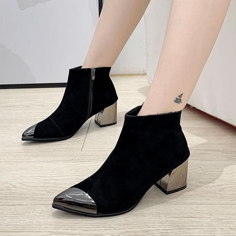 Women Ankle Boots Autumn Winter Red High Heels Boots Ladies Pointed Toe Leather Shoes for Woman