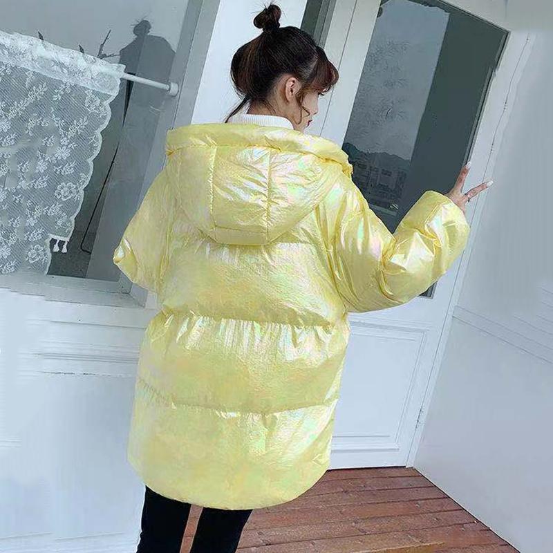 Women's Winter Korean Loose Quilted Coat Warm Stand-collar Down Jacket Women's Glossy Mid-length Down Jacket