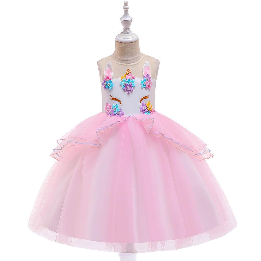 Kids Unicorn Dress for Girls Flower Appliques Ball Gown Little Girl Princess Dresses Elegant Party Costumes Children Clothing
