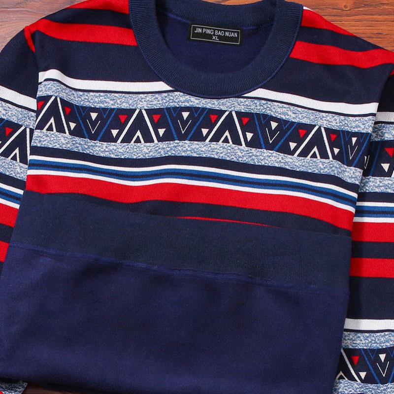 Autumn and Winter Men's Plus Velvet Padded Sweater Men's Warm Hedging Round Neck Long-sleeved Shirt Sweater Printing Casual Clothes