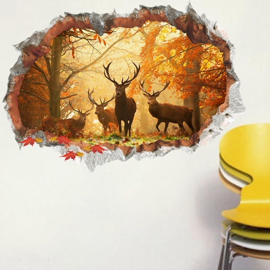 Forest Deer 3d Wall Stickers Autumn Winter Scenery Poster Animals Wall Stickers For Kids Rooms Bedro