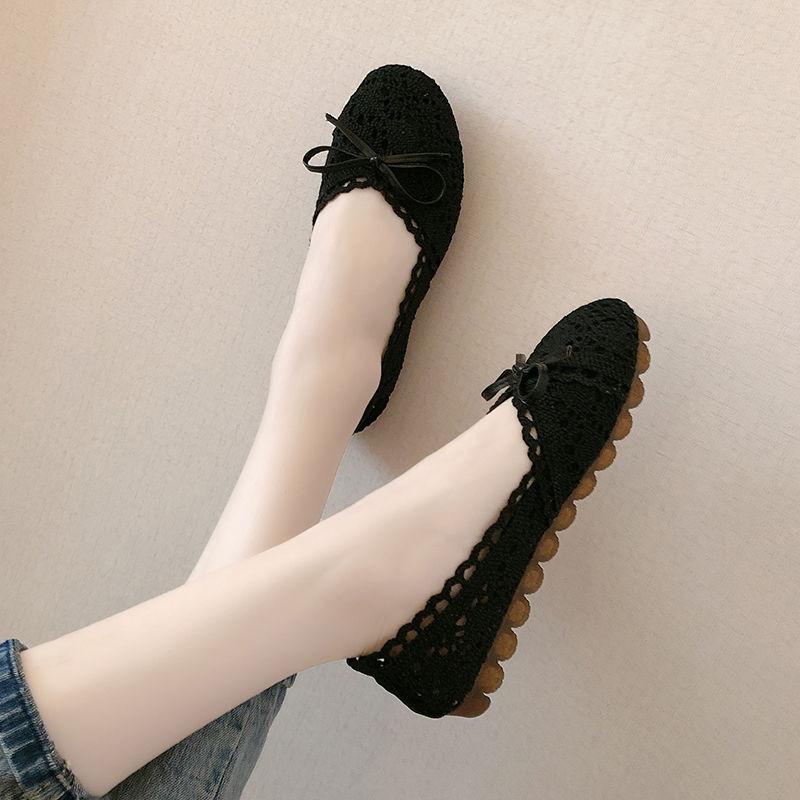 Spring Summer Women's All-match Flat-bottom Non-slip Lazy Shoes Tendon Bottom Mesh Surface Hollow Soft Sole Shoes