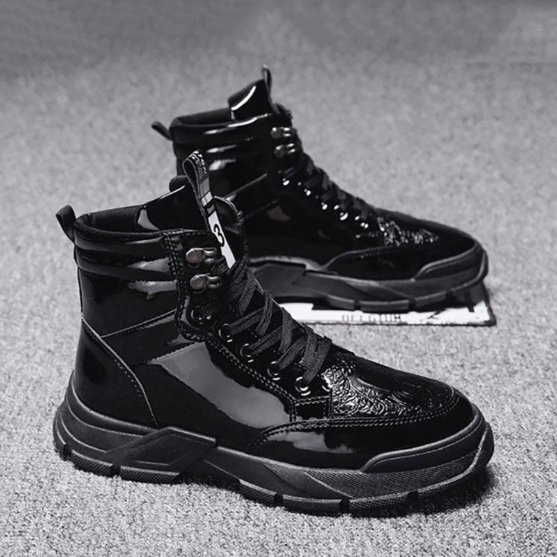 Autumn Trend Martin Boots Men's Shiny Motorcycle Boots All-match British Trendy Shoes