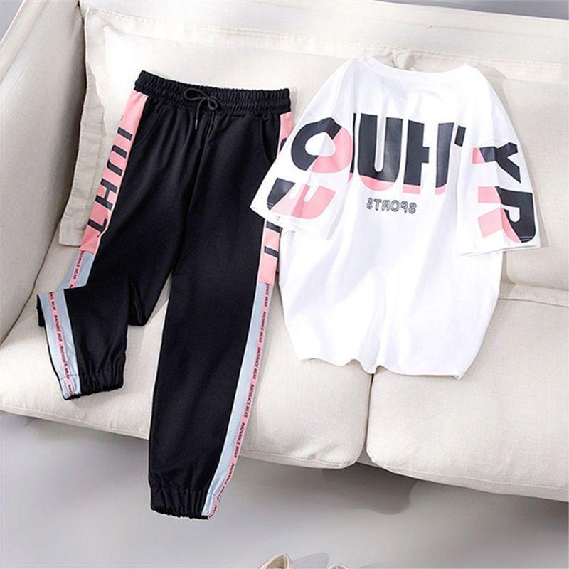 Plus Size Slimming Sportswear Loose Cover Meat Casual Suit Sports Suit Two-piece Short-sleeved T-shirt Loose Wide-leg Pants Cute and Comfortable