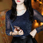 Party Fashion Wild Shiny Gold and Silver Mesh Yarn Round Neck Shirt Blouses T Shirts