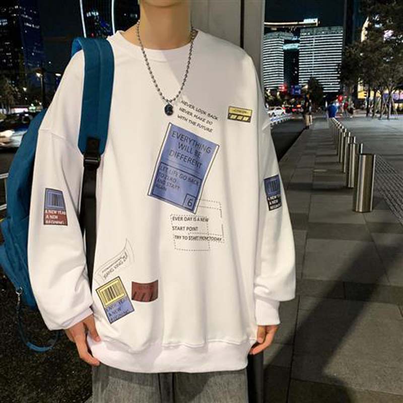 Literary Men's and Women's Round Neck Sweater Men's Loose Plus Size Shirt All-match Bottoming Shirt Jacket