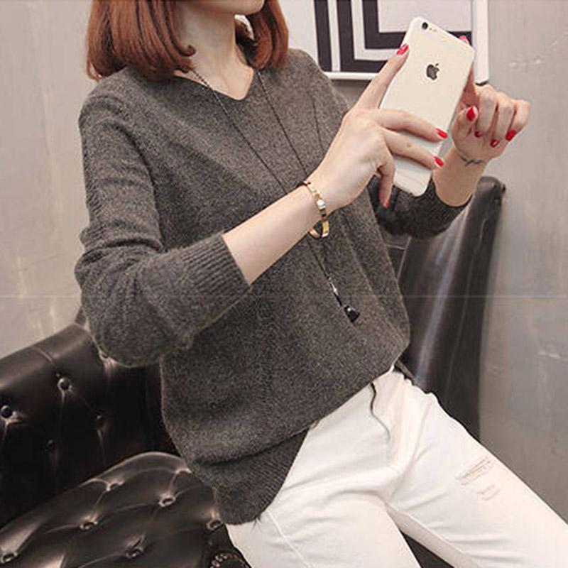 Winter Women V-neck Thickened Pullover Back Buckle Loose Office Warm Undershirt Sweatshirt