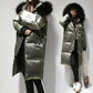 Bright Face Big Fur Collar Winter Coat Thick Mid-length Down Jacket Women
