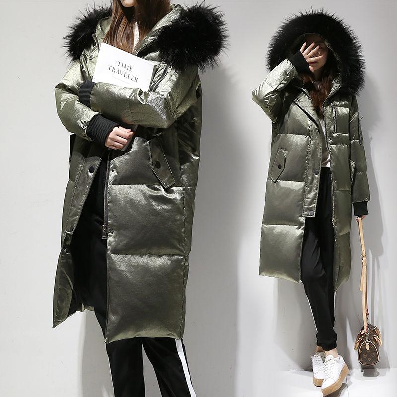 Bright Face Big Fur Collar Winter Coat Thick Mid-length Down Jacket Women