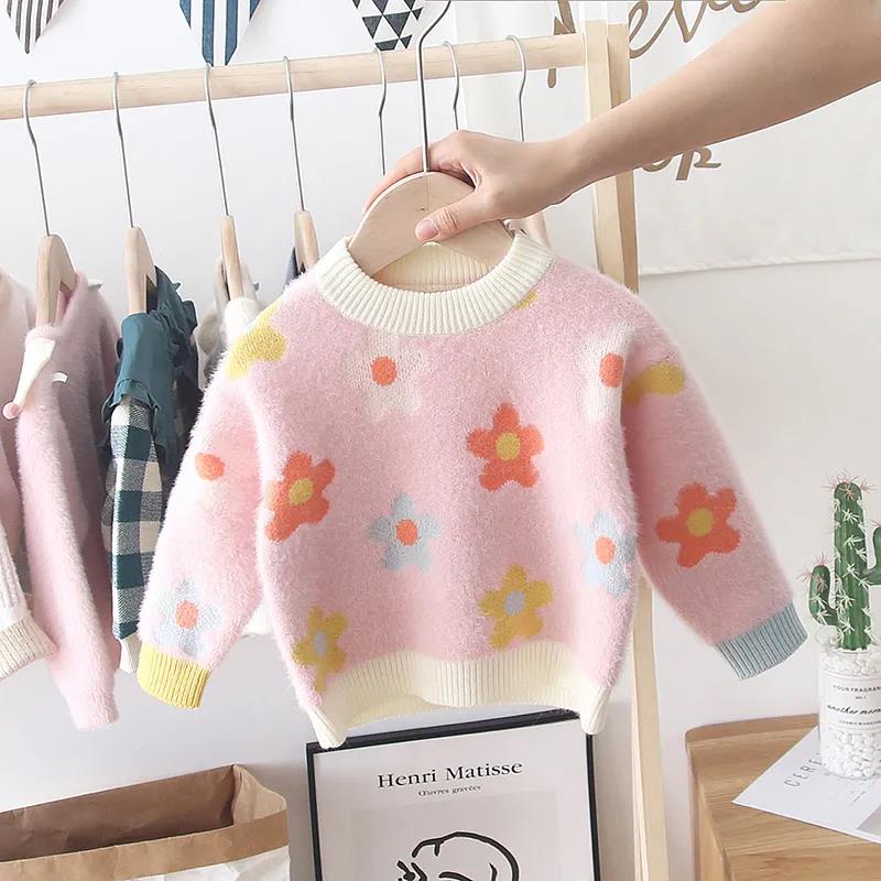 Girls Sweater Children's Clothing Baby Girl Children's Sweater Winter Plush Warm Small and Medium-sized Children's Round Neck Pullover Sweater