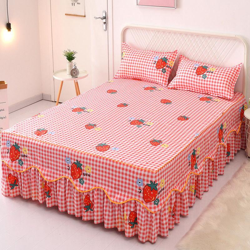 Non-slip Bedspread Bed Skirt Three-piece Bed Skirt Pillowcase Simmons Protective Cover Home Bedding Sweet Girly Style