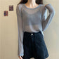Loose and Thin Long-sleeved Hollow Knitted Sweater Women's All-match Sunscreen Shirt Top Sexy See-through Dress