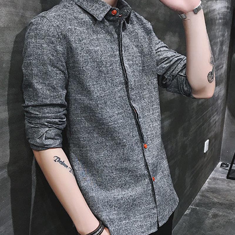 Spring and Autumn Men's Long-sleeved Shirts Korean Version Trend Men's Clothing Solid Color Cotton Casual Shirts Men's Youth Clothes