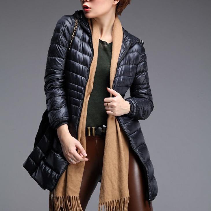 Women's Winter Oversized Down-filled Coat Female Ultra Light Jacket Hooded Slim Long Sleeve Parka Overcoat