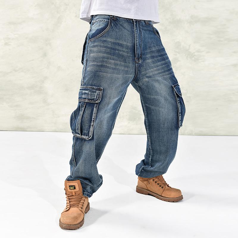 Blue Jeans Plus Size Cargo Jean Trousers Loose Casual Jeans Pants Fall Winter New Mens Baggy Hip Hop Jeans Streetwear Skateboard Denim Pants 40 42 44