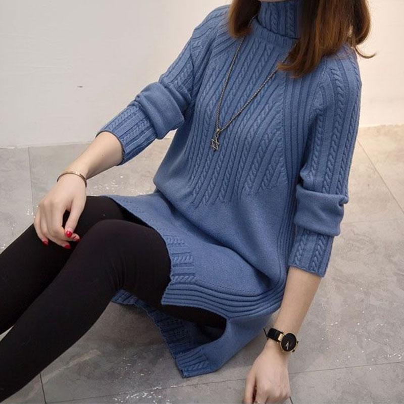 Autumn and Winter Thick Turtleneck Sweater Mid-length Loose Wild Sweater Dress Hedging Knit Women Sweater Dress