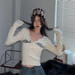 Sexy Retro Bottoming Shirt Women's Tight Short Style with Chic Long Sleeve T-Shirt Top