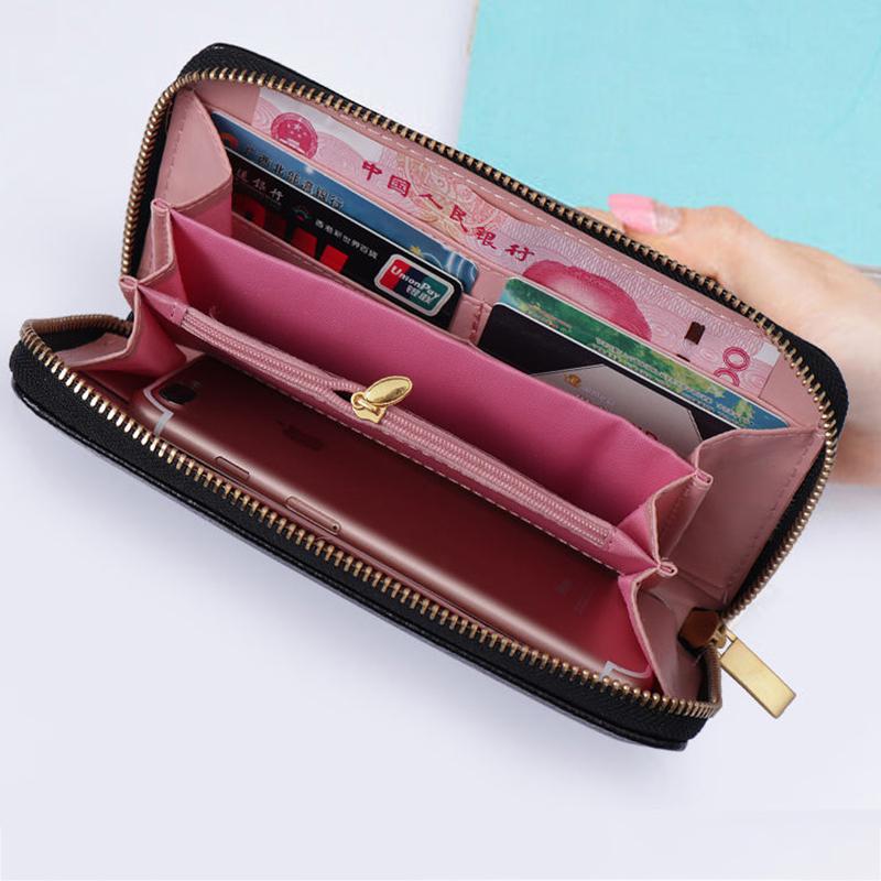 Women Clutches Leather Bag Portable PU Leather Multi-Layer Large Capacity Classic Soft Surface Wallets with Coin Pocket Zipper Purse