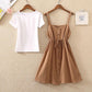 Summer Long Dress Women Casual Vintage Dresses Mid Calf Vestidos Pockets Strapless Sundress Overalls