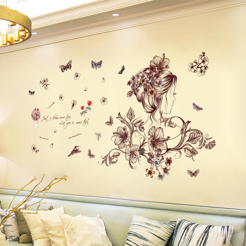 Hand-painted beauty cartoon wall stickers bedroom living room TV sofa background decoration